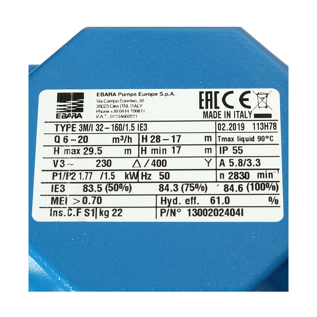 ปั๊มสแตนเลส - 3สาย EBARA รุ่น 3M 32-160/1.5 รูปที่ 3