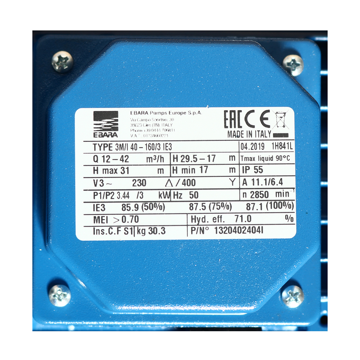 ปั๊มสแตนเลส - 3สาย EBARA รุ่น 3M 40-160/3.0 รูปที่ 3
