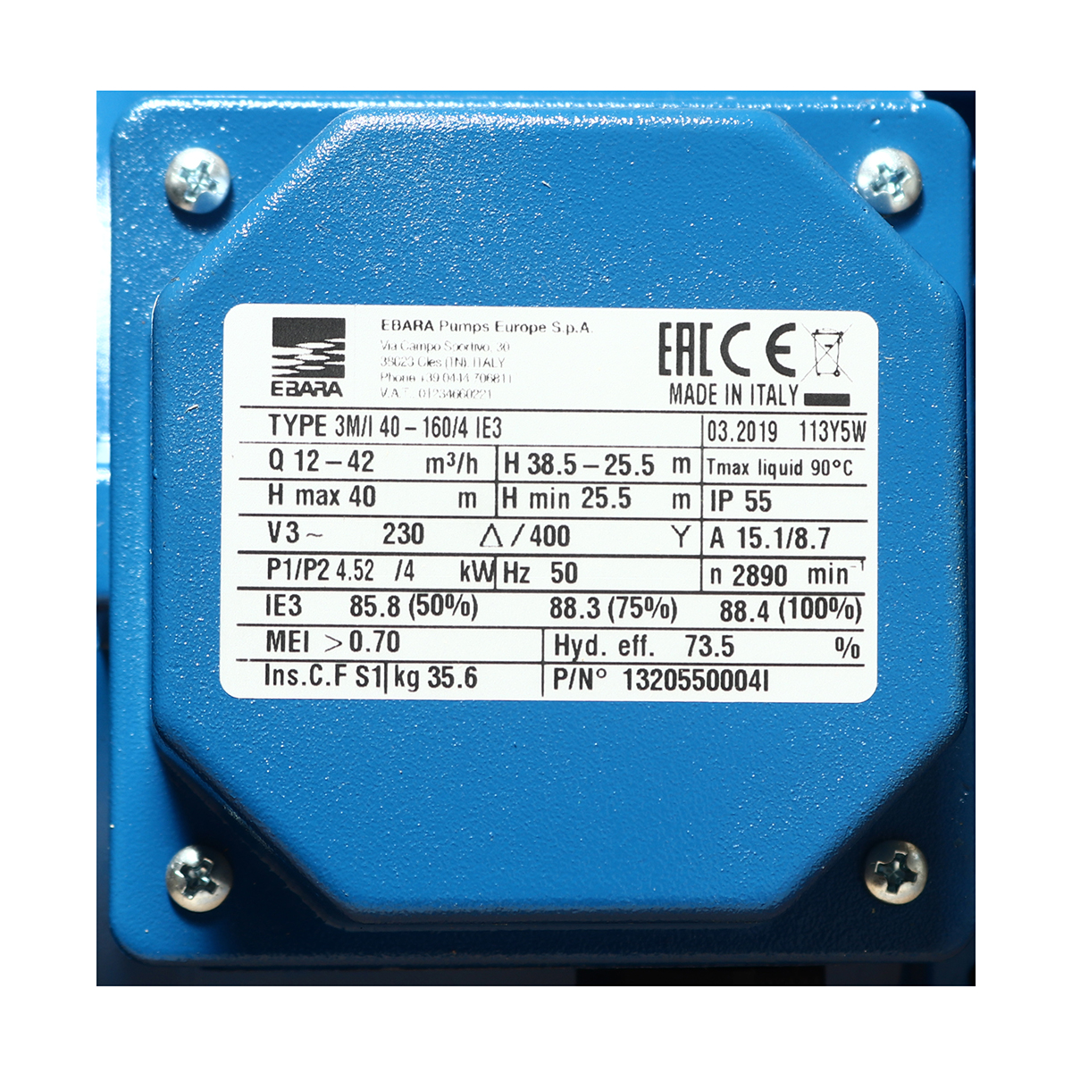 ปั๊มสแตนเลส - 3สาย EBARA รุ่น 3M 40-160/4.0 รูปที่ 3