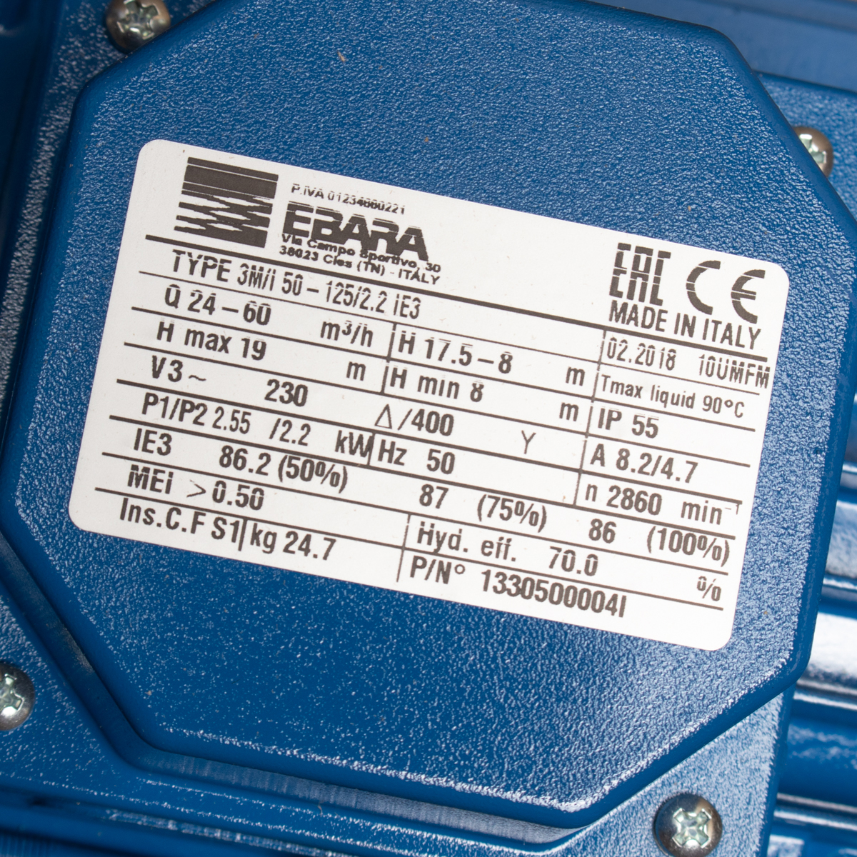 ปั๊มสแตนเลส - 3สาย EBARA รุ่น 3M 50-125/2.2 รูปที่ 3