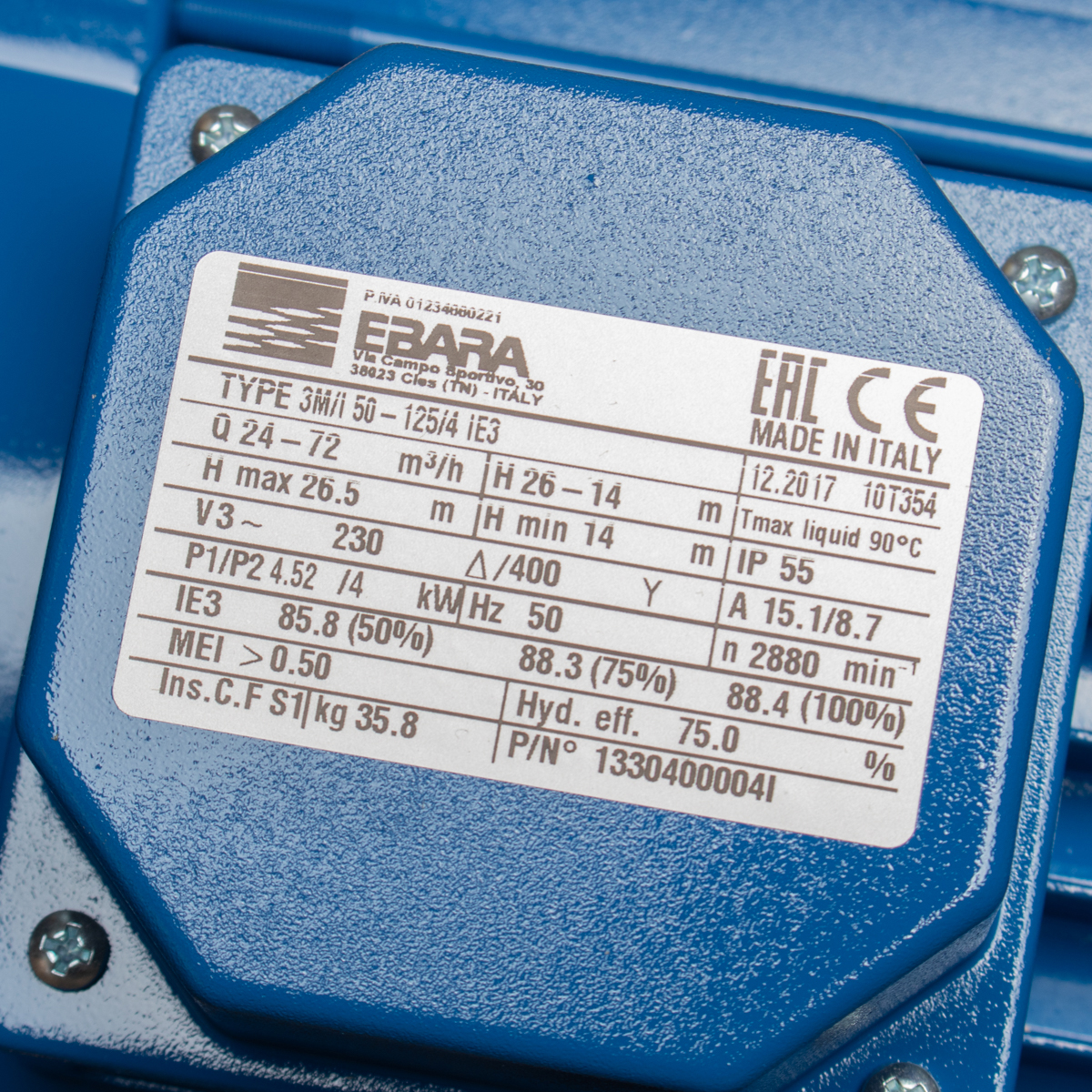 ปั๊มสแตนเลส - 3สาย EBARA รุ่น 3M 50-125/4.0 รูปที่ 3