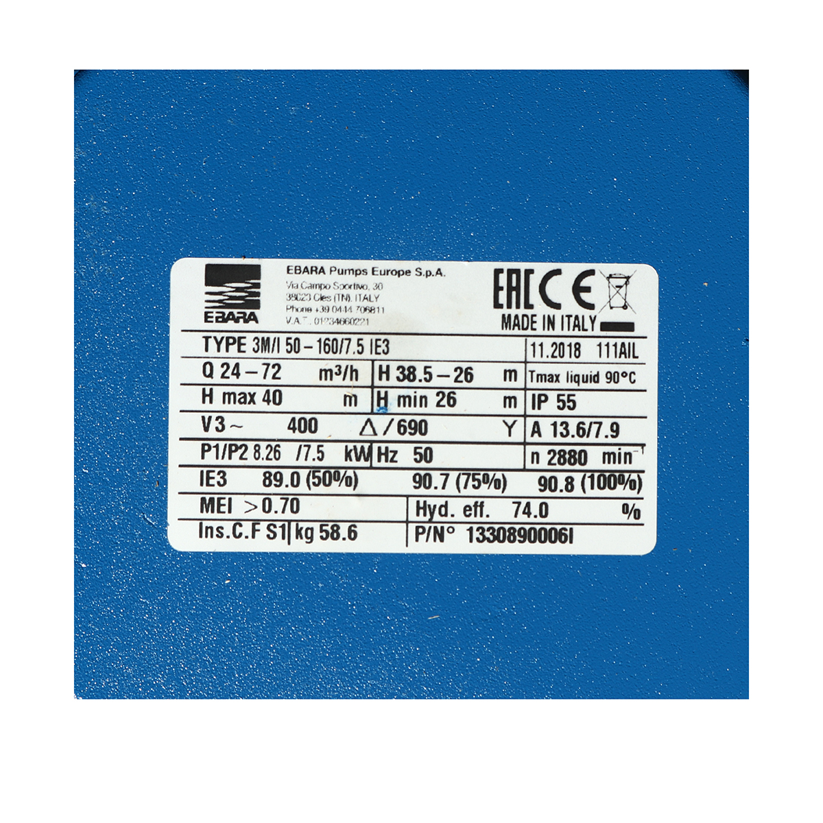 ปั๊มสแตนเลส - 3สาย EBARA รุ่น 3M 50-160/7.5 รูปที่ 3