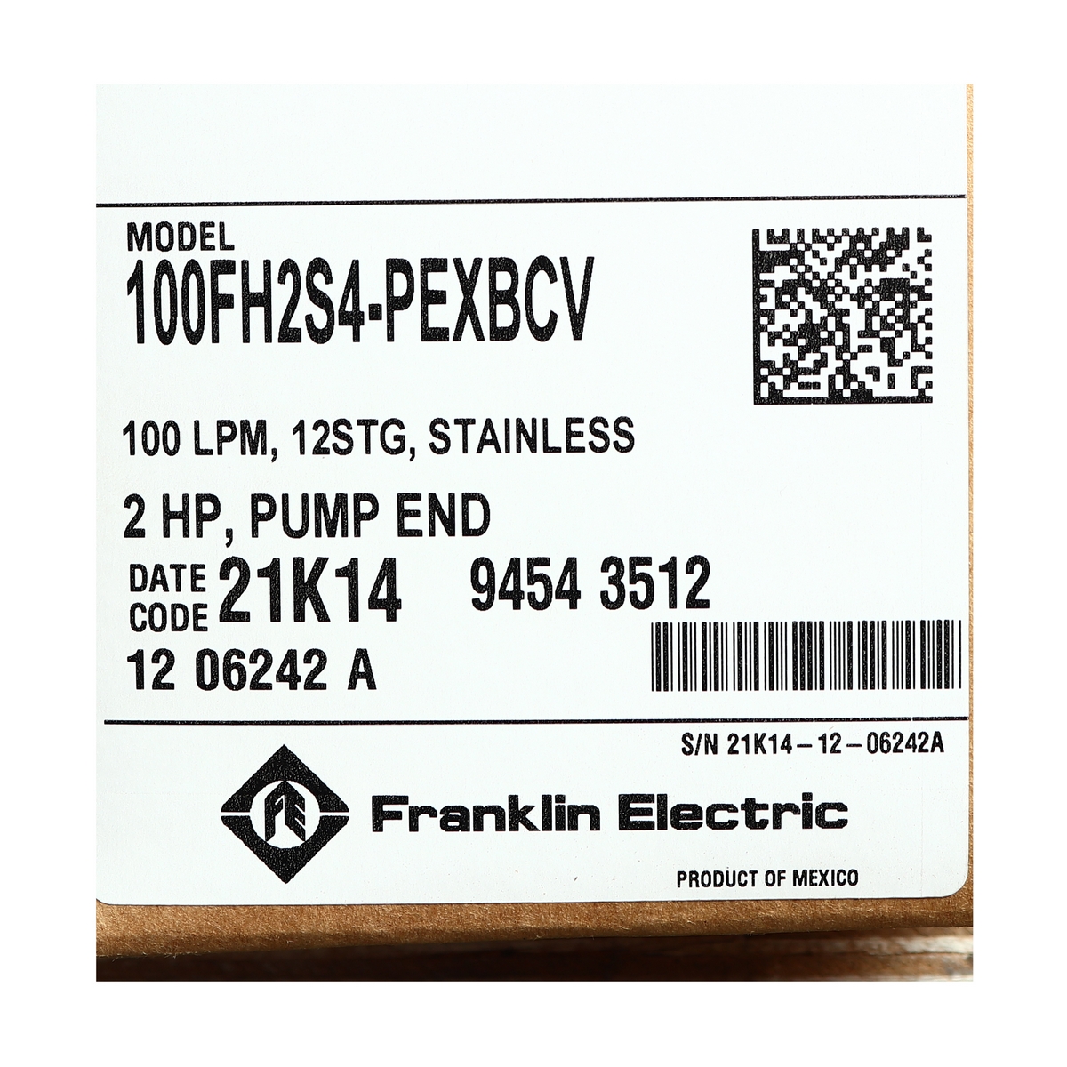 เฉพาะปั๊ม2HPL4D35X12 2"(100FH2S4-PEXBCV) FRANKLIN รูปที่ 4