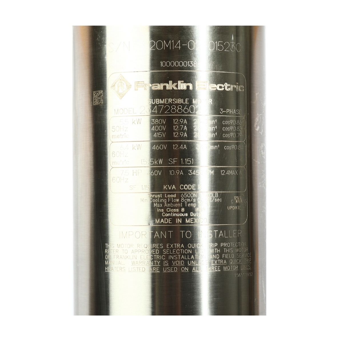 มอเตอร์ 4" 7.5 HP3เฟส380V พร้อมสายไฟ100" FRANKLIN รูปที่ 3