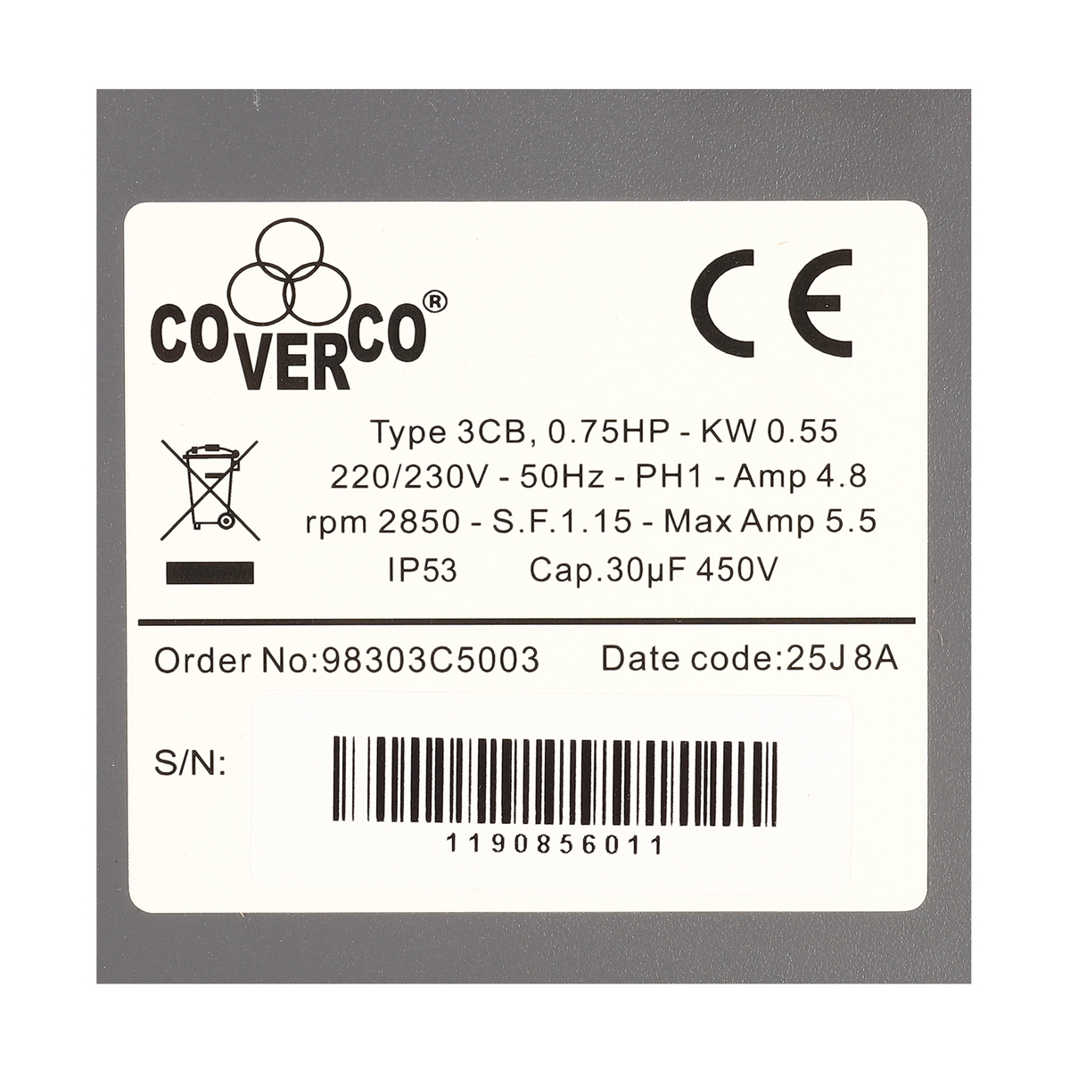 กล่องคอนโทรล 3CB 0.75 HP 220V. FRANKLIN COVERCO รูปที่ 5