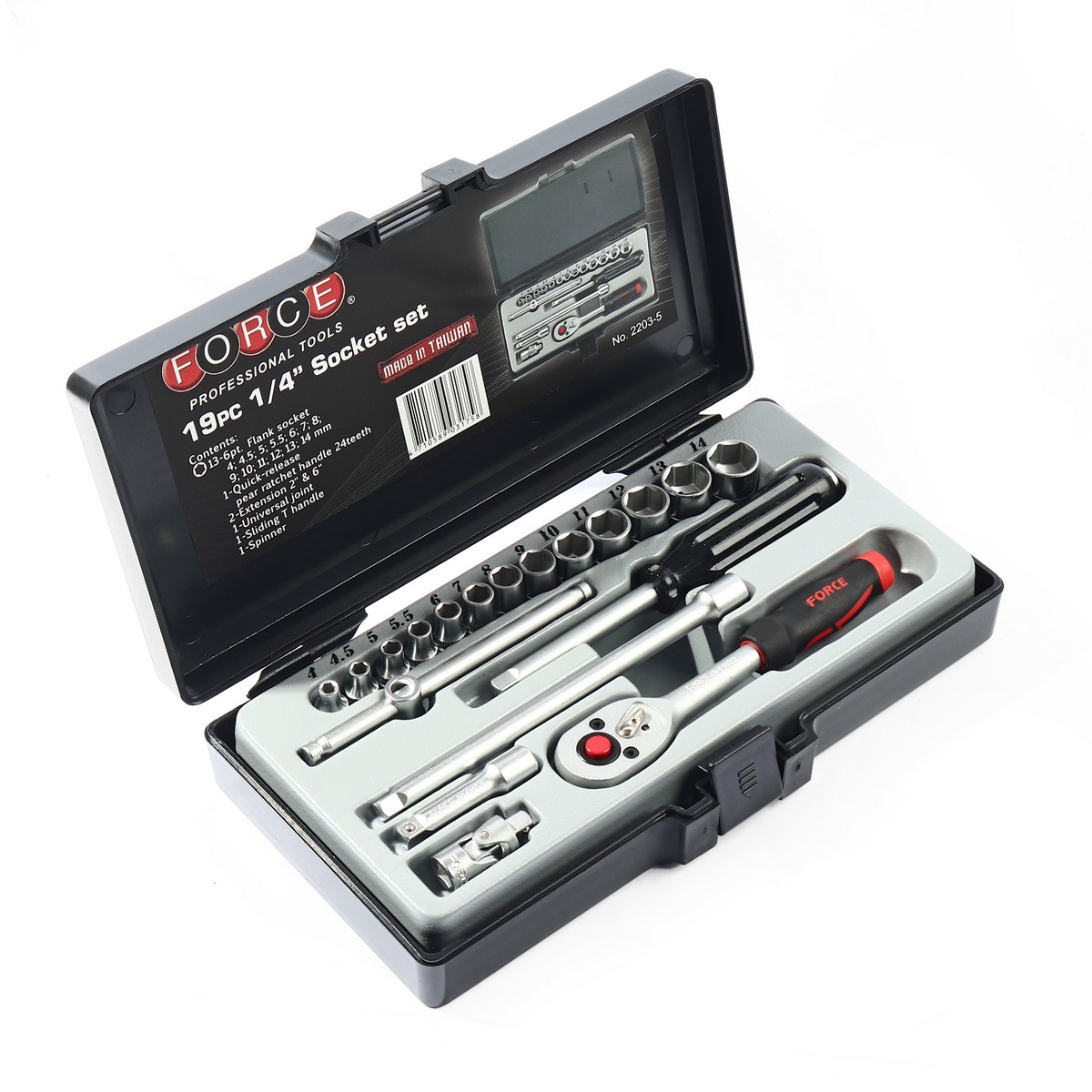 ชุดบ็อกซ์ 1/4" 6PT 19ชิ้น ด้ามไข่ FORCE รุ่น 2203-5 ราคา ฿864