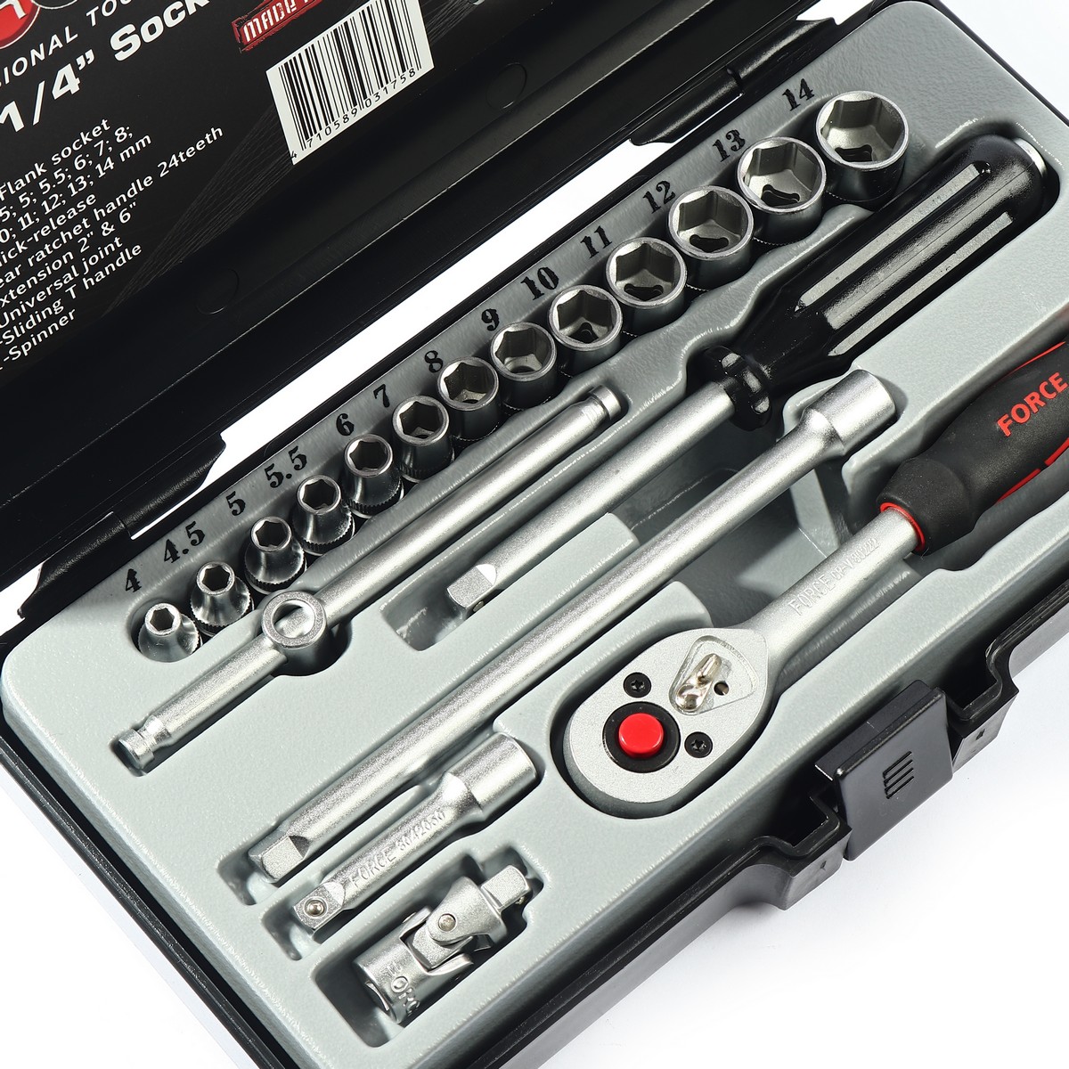 ชุดบ็อกซ์ 1/4" 6PT 19ชิ้น ด้ามไข่ FORCE รุ่น 2203-5 รูปที่ 2