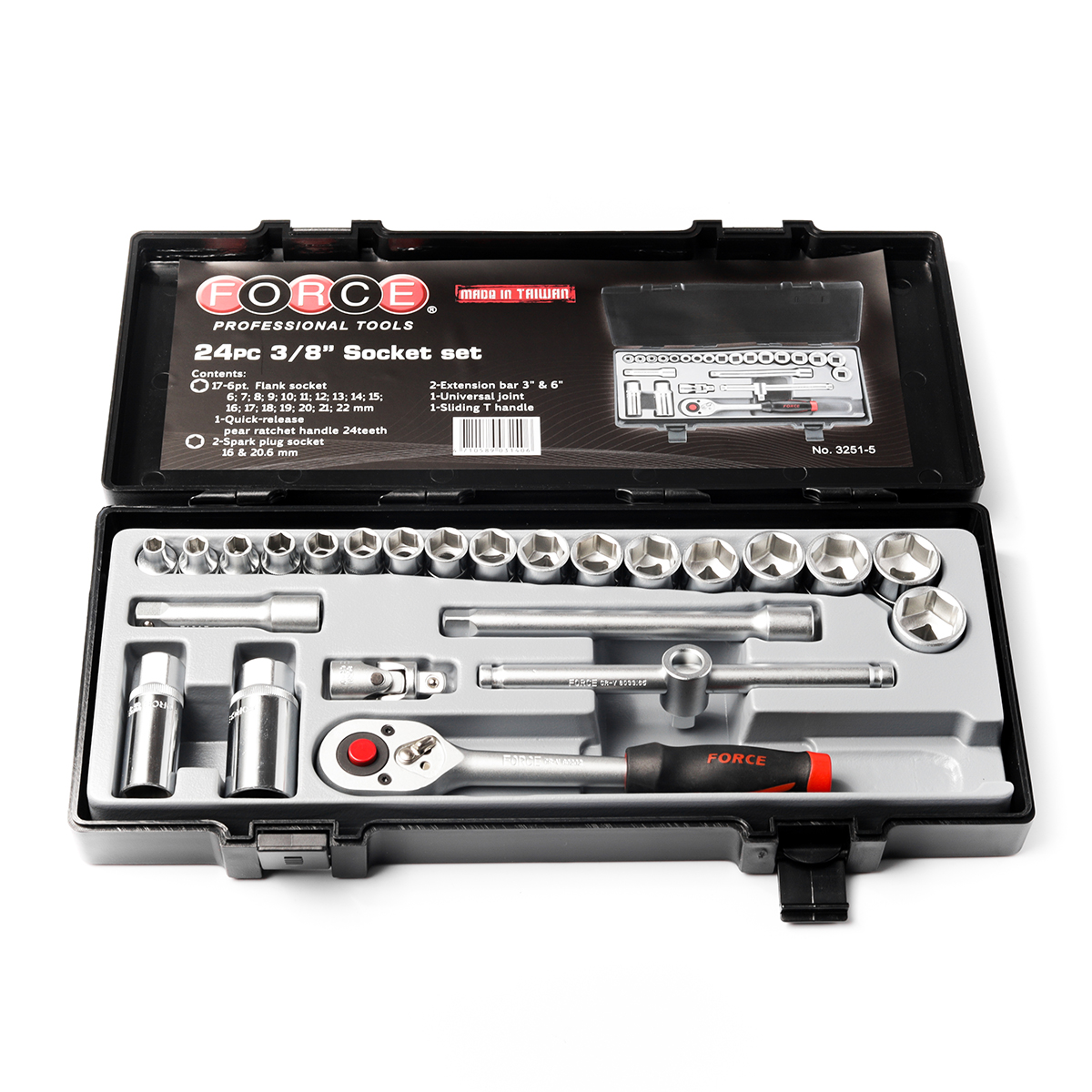 ชุดลูกบ็อกซ์ 3/8" 6เหลี่ยม 24ชิ้น FORCE รุ่น 3251-5 รูปที่ 2