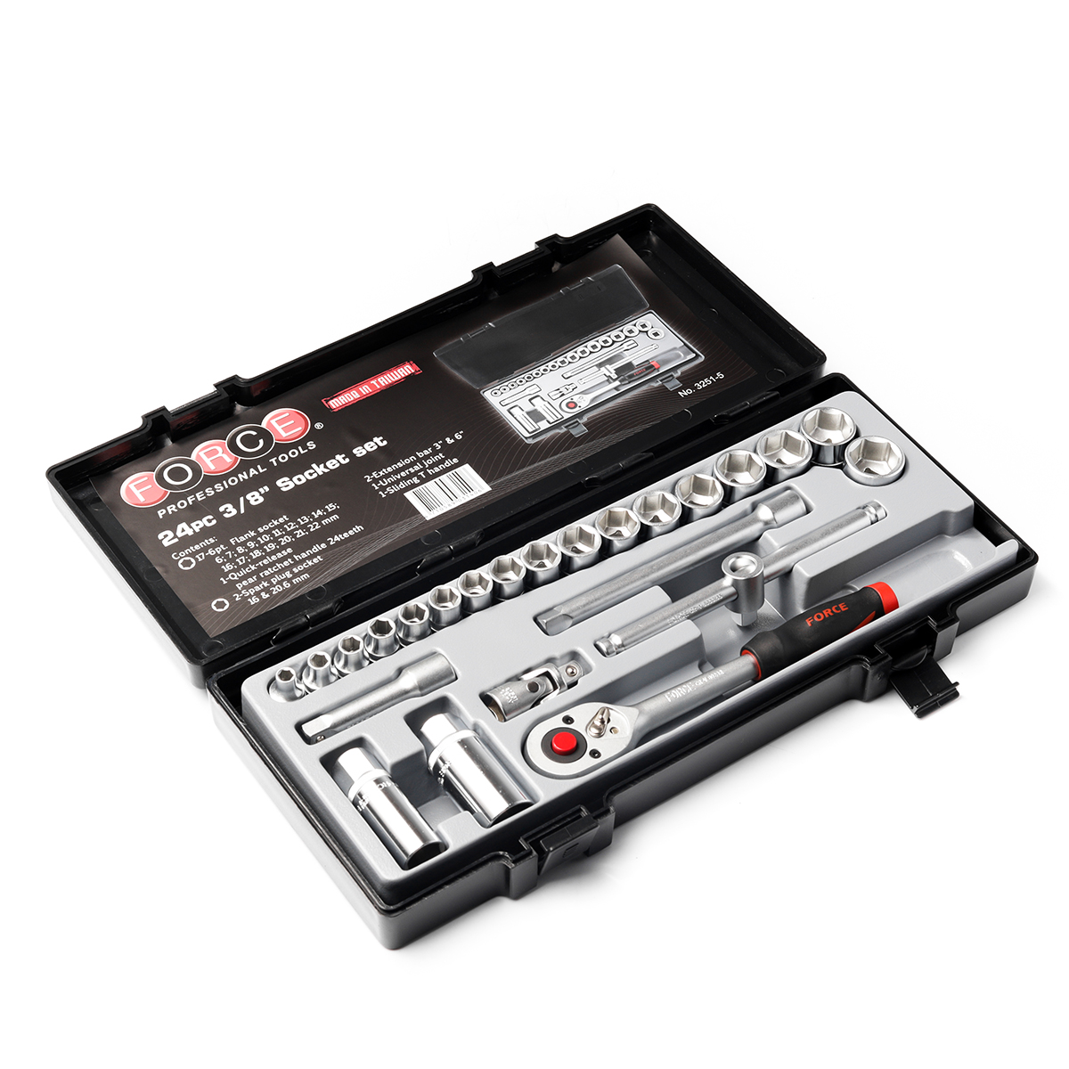 ชุดลูกบ็อกซ์ 3/8" 6เหลี่ยม 24ชิ้น FORCE รุ่น 3251-5 ราคา ฿1,524