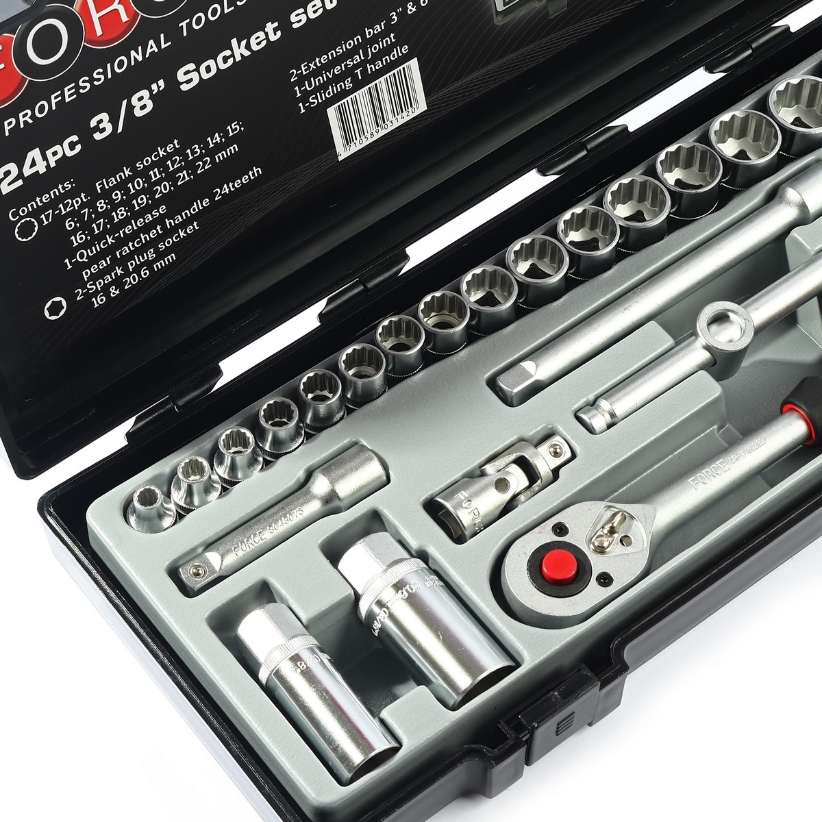 FORCE 24-Piece 12-Point Socket Set 3/8", Model 3251-9 photo 2