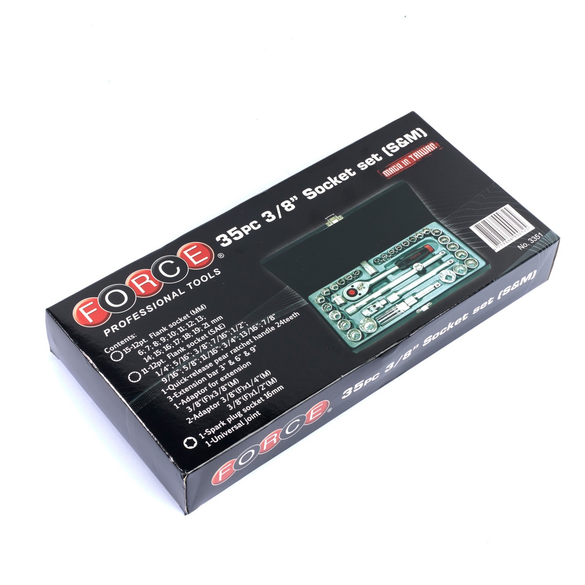 FORCE 3/8" 12PT 35-Piece Socket Set, Metric/Inch, Model 3351 photo 5