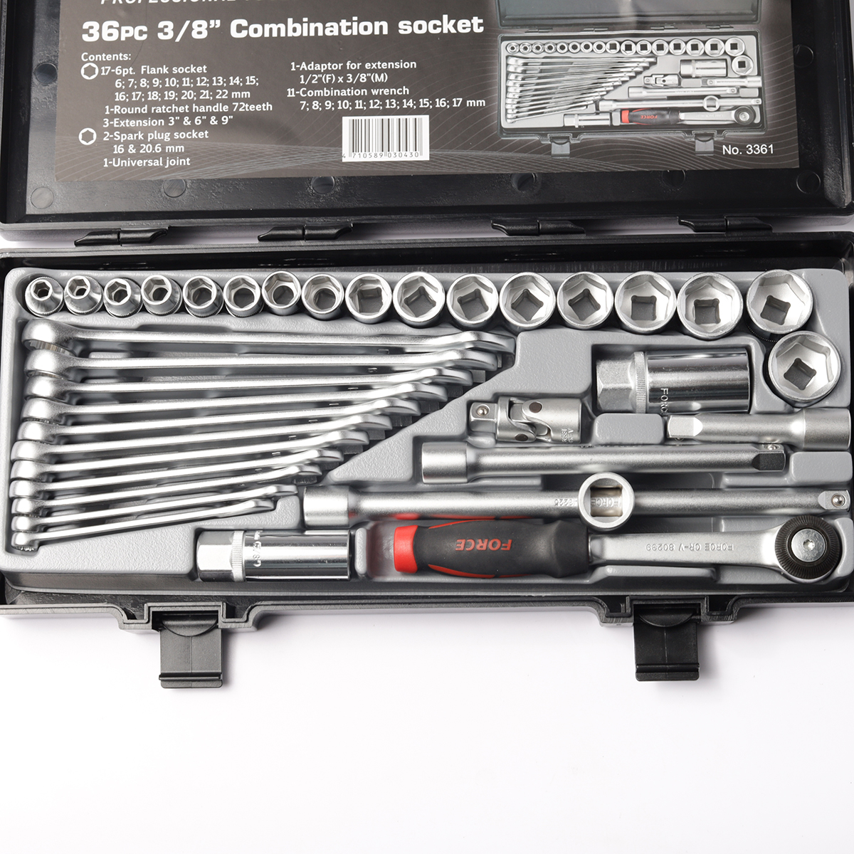 ชุดลูกบ็อก3/8" 6PT 36ชิ้น+ประแจแหวน FORCE รุ่น 3361 รูปที่ 3