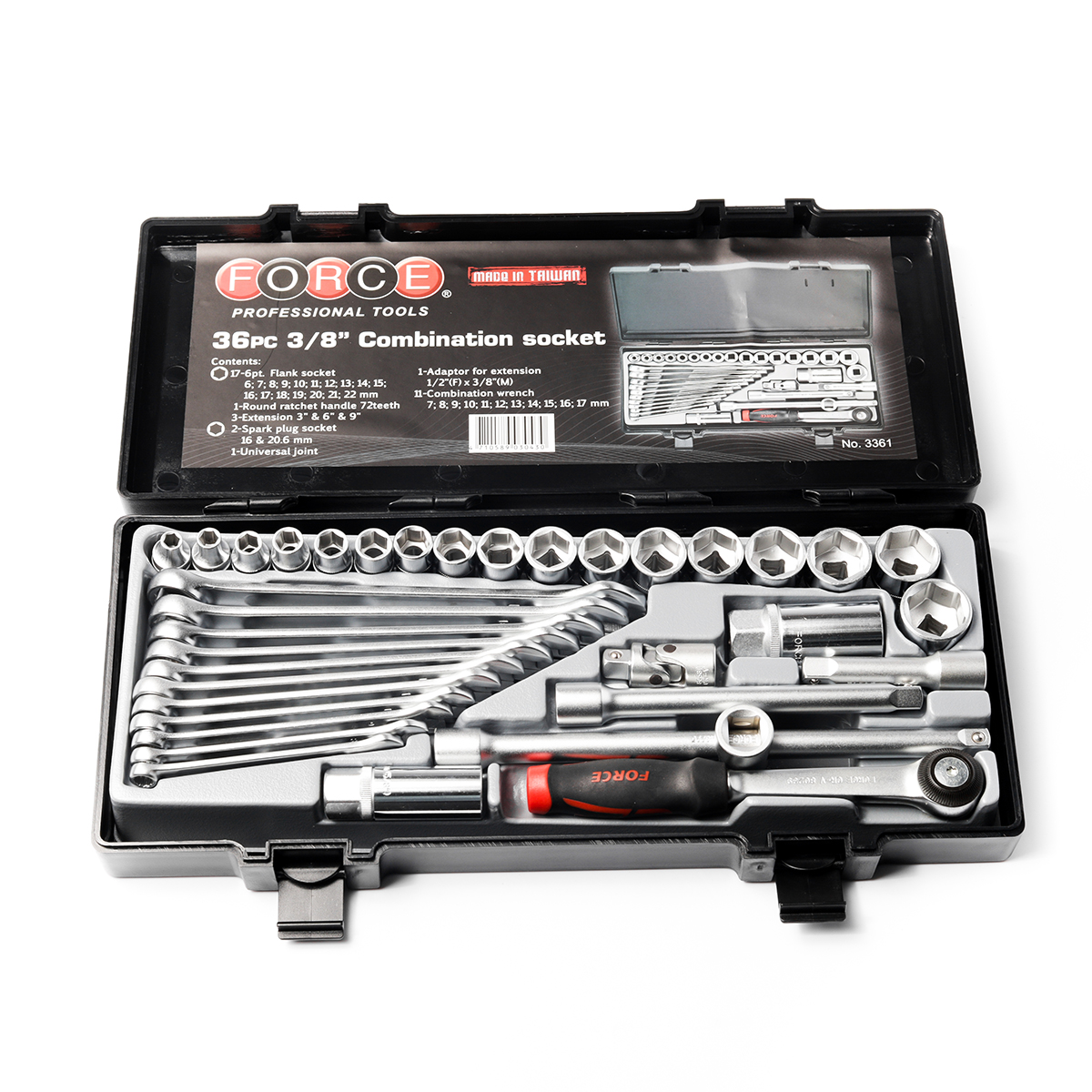 ชุดลูกบ็อก3/8" 6PT 36ชิ้น+ประแจแหวน FORCE รุ่น 3361 รูปที่ 2