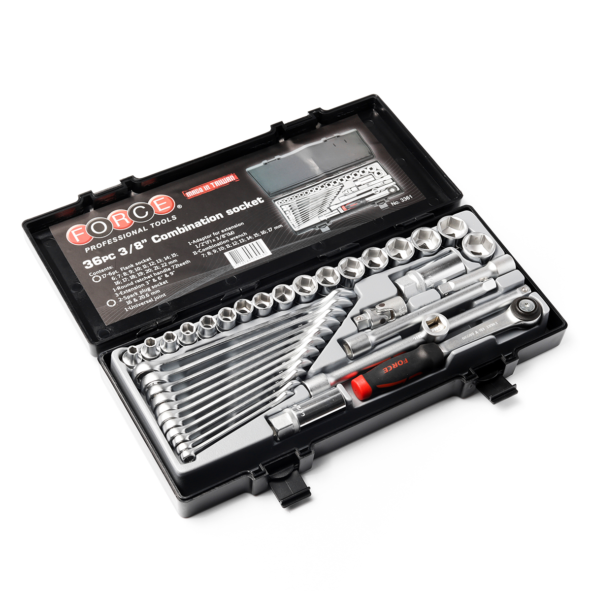 ชุดลูกบ็อก3/8" 6PT 36ชิ้น+ประแจแหวน FORCE รุ่น 3361 ราคา ฿2,664