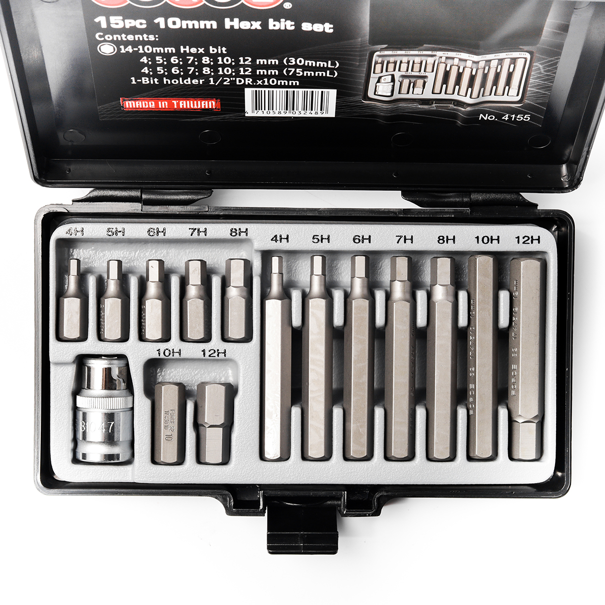FORCE Hex Bit Set 1/2" 10mm, 15-Piece, Model 4155 photo 3