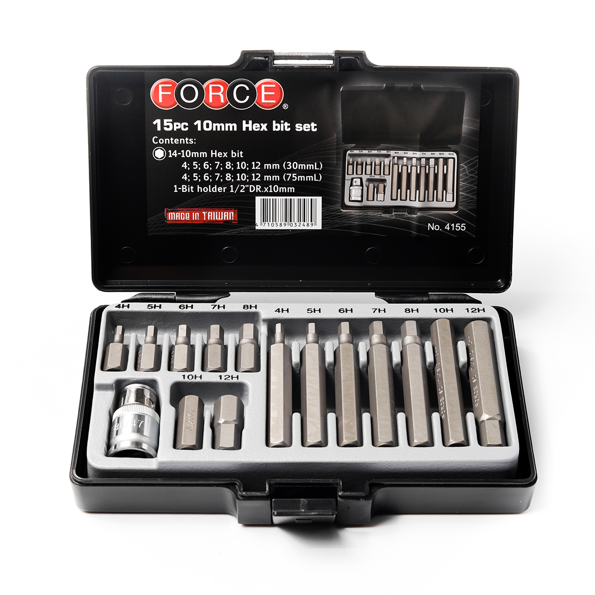 FORCE Hex Bit Set 1/2" 10mm, 15-Piece, Model 4155 photo 2