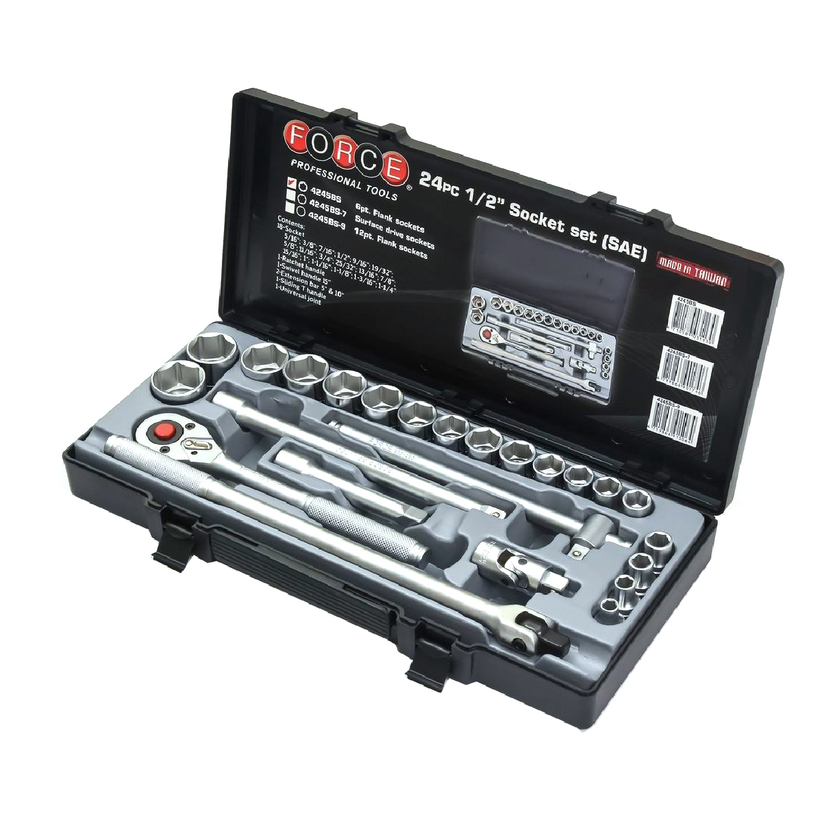 FORCE 24-Piece 6-Point Socket Set 1/2", Inch, Model 4245BS photo 3