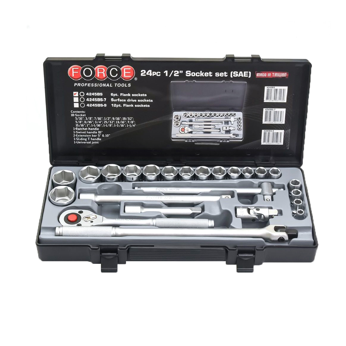 FORCE 24-Piece 6-Point Socket Set 1/2", Inch, Model 4245BS photo 2