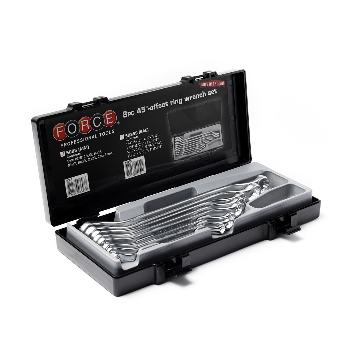 ชุดประแจแหวน 45 องศา 8 ชิ้น 8X9-22X24 มม. FORCE รุ่น 5085 รูปที่ 2