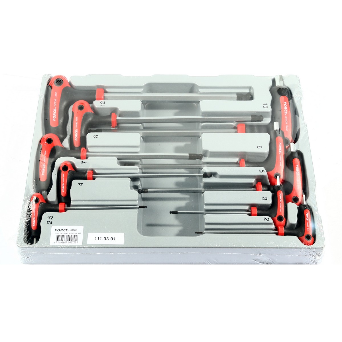 ชุดประแจหกเหลี่ยม+บอล 10 ชิ้น ถาด PVC FORCE รุ่น 5106B รูปที่ 2