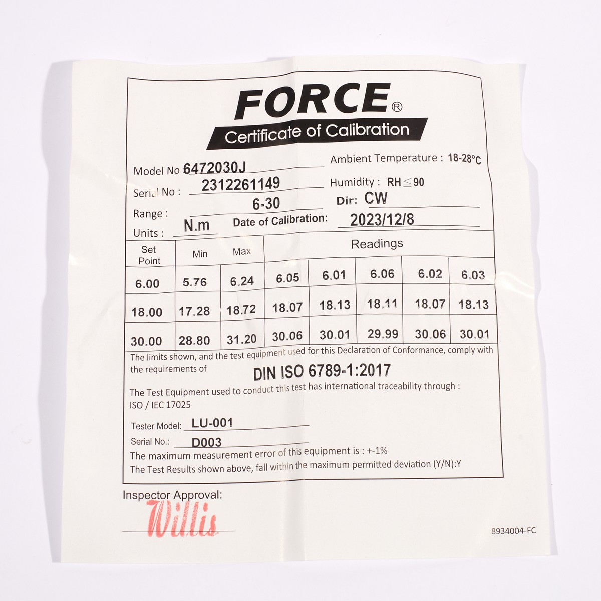 ประแจทอร์ค 6-30NM ด้ามดำ 1/4" FORCE รุ่น 6472030J รูปที่ 5
