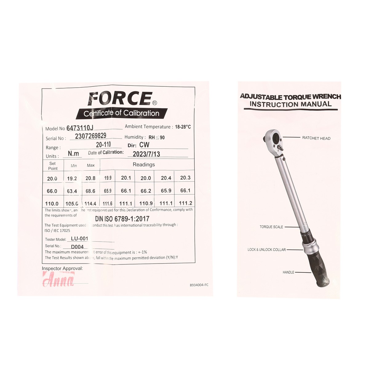 ประแจทอร์ค 20-110NM ด้ามดำ 3/8" FORCE รุ่น 6473110J รูปที่ 4