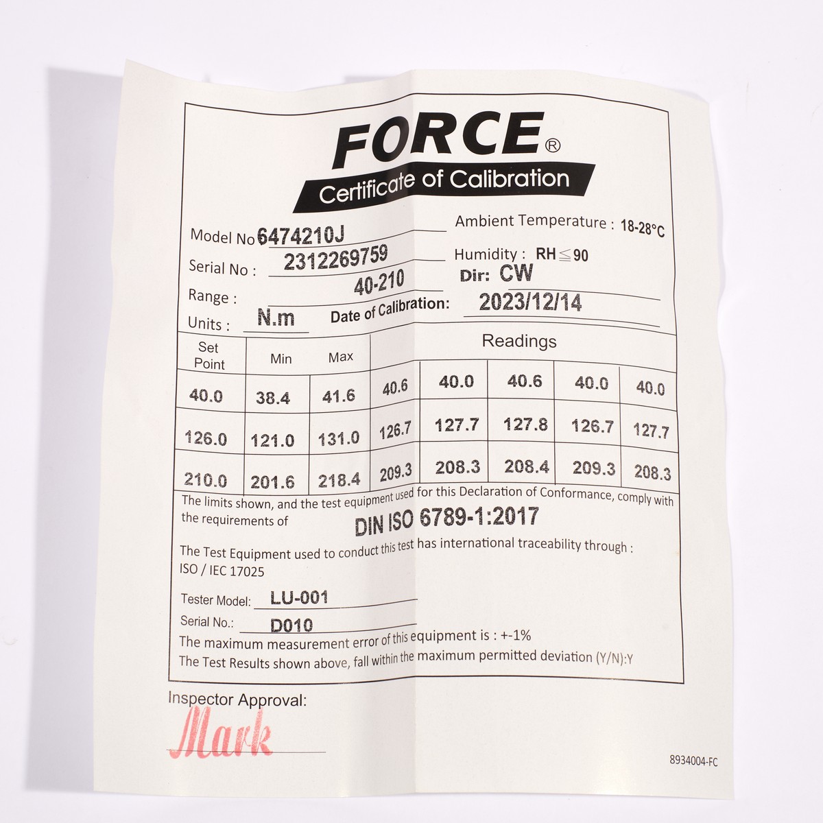 ประแจทอร์ค 40-210NM ด้ามดำ 1/2" FORCE รุ่น 6474210J รูปที่ 5