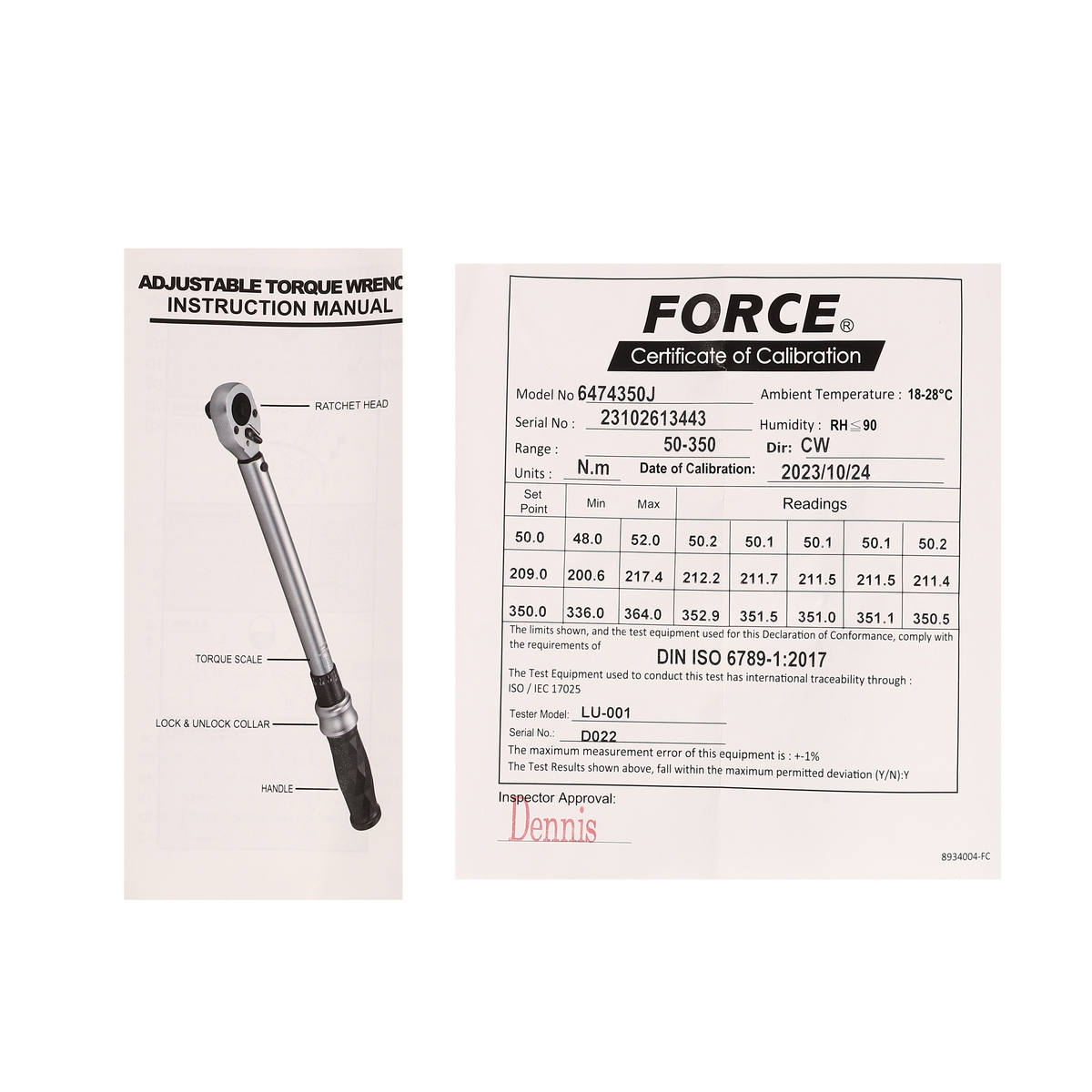 ประแจทอร์ค 50-350NM ด้ามดำ 1/2" FORCE รุ่น 6474350J รูปที่ 5