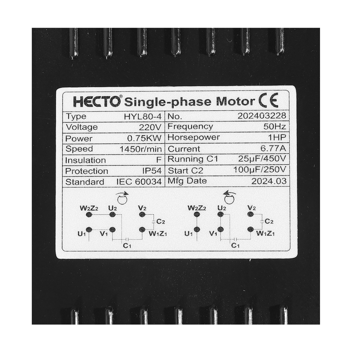 มอเตอร์ HYL80-4 0.75 KW 1HP 2สาย 4P 220V HECTO รูปที่ 5