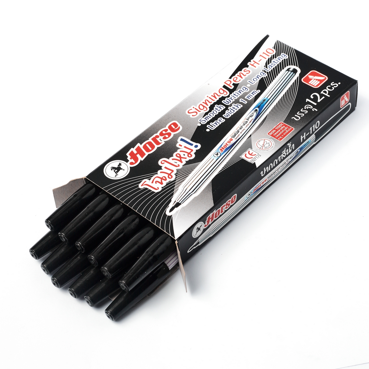 ปากกาเมจิก H-110 หัวแหลม ตราม้า - สีดำ HORSE รูปที่ 4