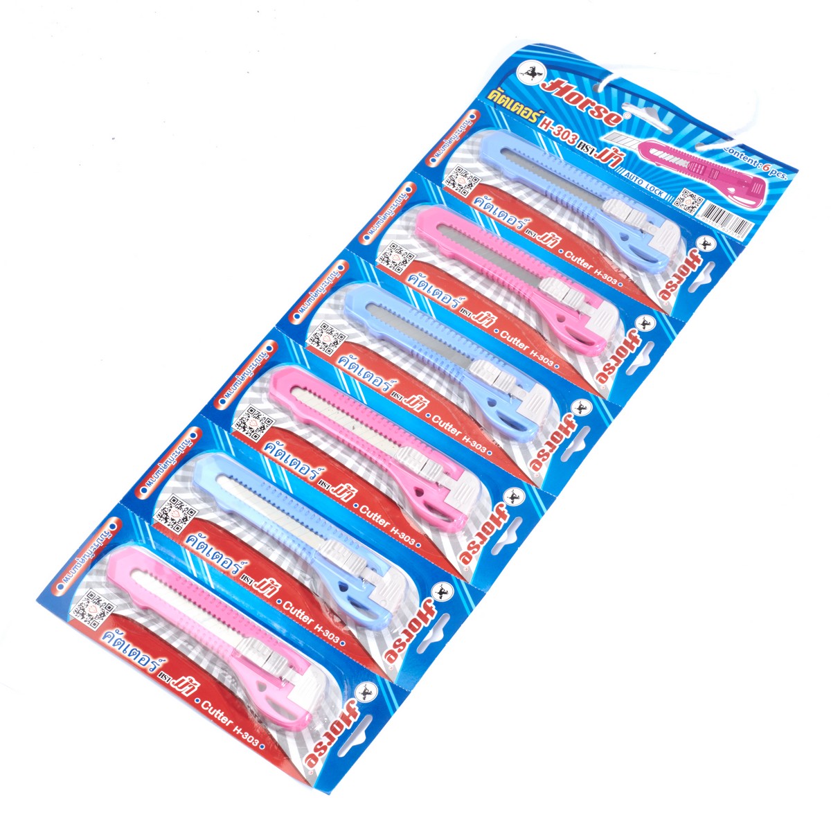 มีดคัตเตอร์ ใบมีด 9มม.(6ชิ้น/แพ็ค) HORSE รุ่น H-303 ราคา ฿92.4