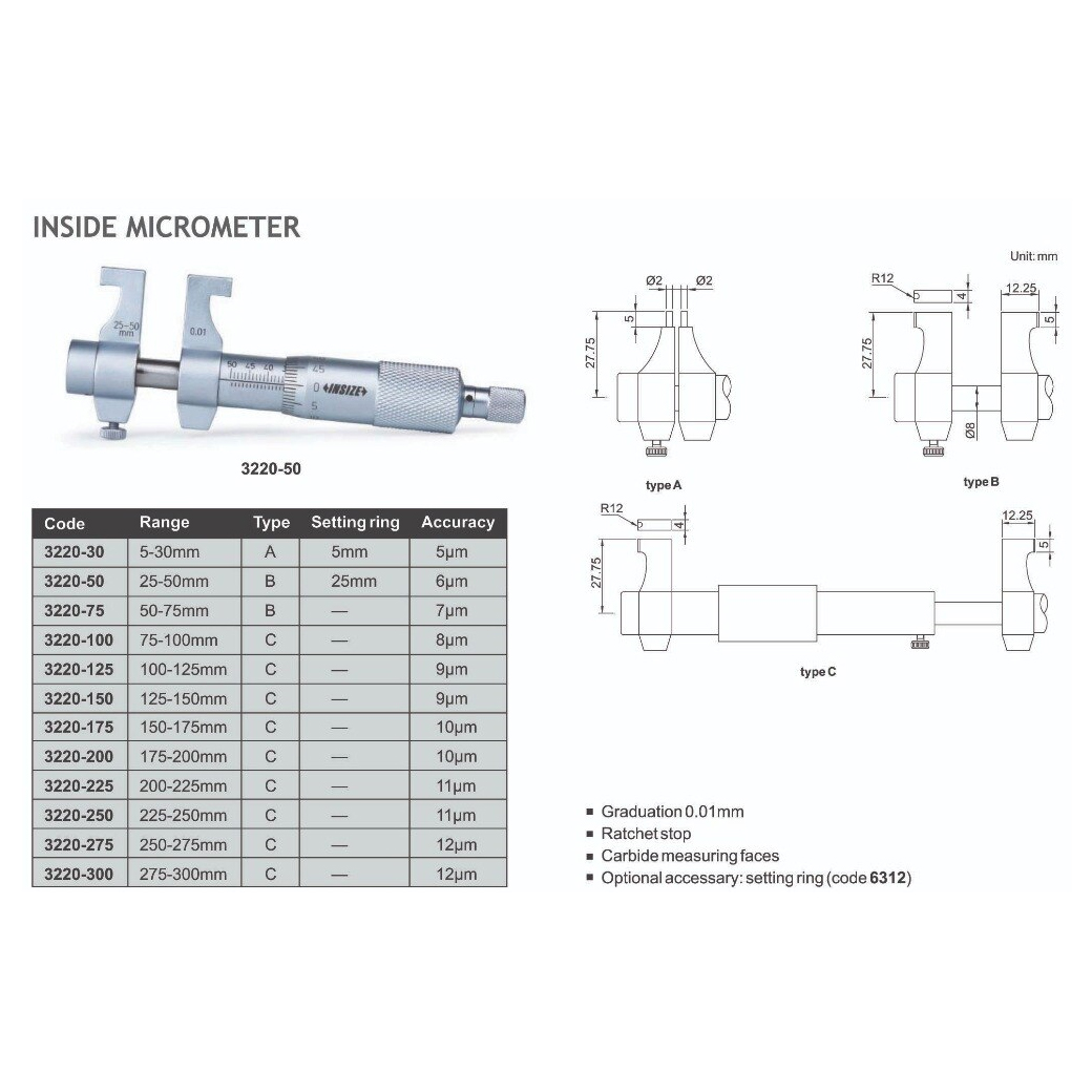 INSIZE 内径千分尺 25-50MM (G 0.01) 型号 3220-50 图 3