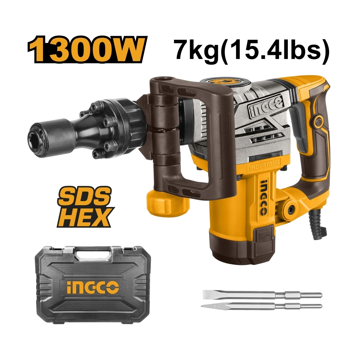 สกัดไฟฟ้า 7KG - 20J - HEX - 1,300W 220V INGCO รุ่น PDB130018 ราคา ฿3,259.2