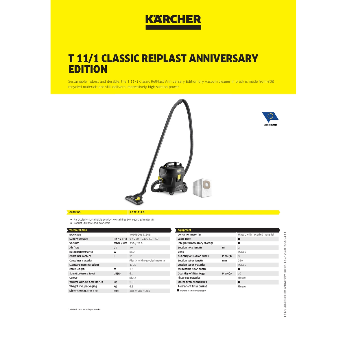 เครื่องดูดฝุ่นแบบแห้ง KARCHER รุ่น T11/1REPLAST รูปที่ 5
