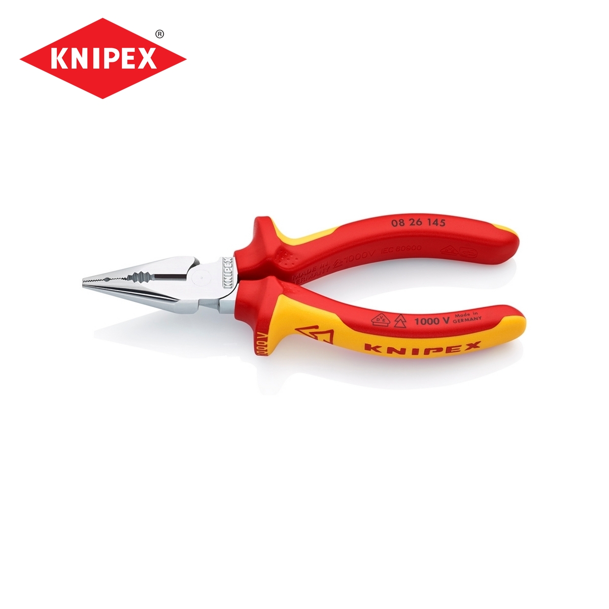 คีมรวมปากแหลม เคลือบโครม ด้าม VDE 145 มม. KNIPEX รุ่น 0826145 ราคา ฿1,326.96
