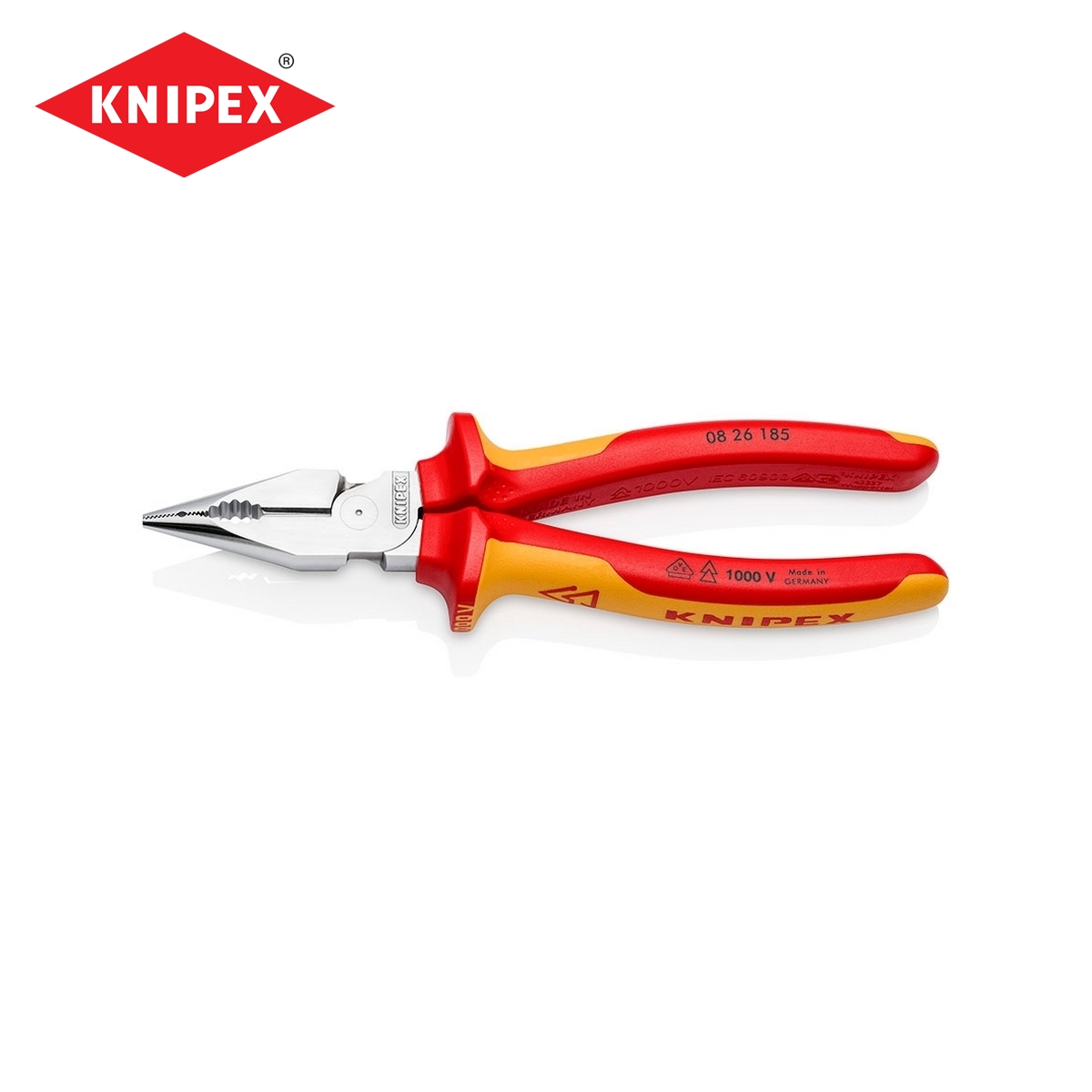 คีมรวมปากแหลม เคลือบโครม ด้าม VDE 185 มม. KNIPEX รุ่น 0826185 ราคา ฿1,617.96