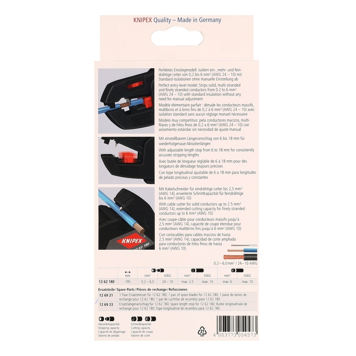 คีมปอกสายไฟแบบกลม KNIPEX อัตโนมัติ 180 มม. KNIPEX รุ่น 1262180 รูปที่ 4