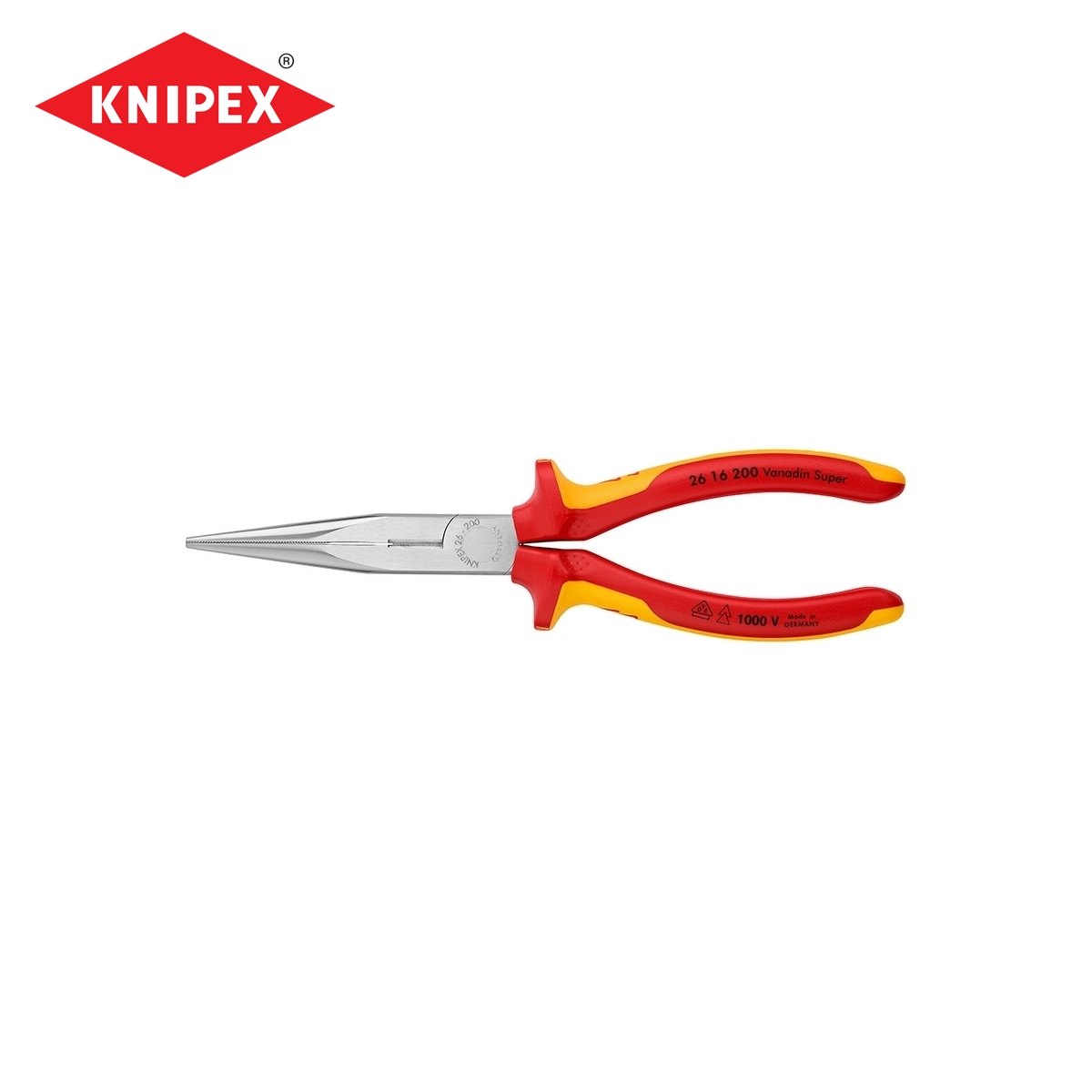 คีมปากแหลมปลายเฉียง ด้าม VDE ขนาด 200 มม. KNIPEX รุ่น 2616200 ราคา ฿1,524.84