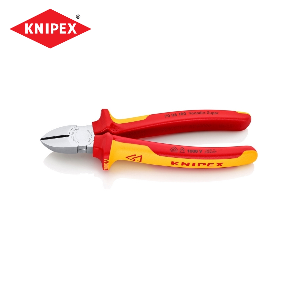 คีมตัดปากเฉียงเคลือบโครม ด้าม VDE 180 มม. KNIPEX รุ่น 7006180 ราคา ฿1,478.28