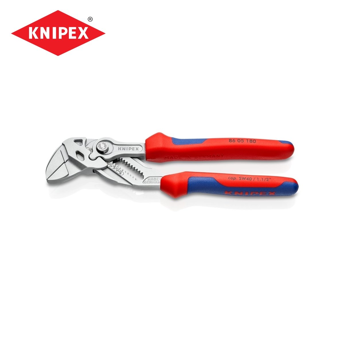 ประแจคีมท่อเหลี่ยมเคลือบโครมด้ามหนา180 มม. KNIPEX รุ่น 8605180 ราคา ฿2,537.52