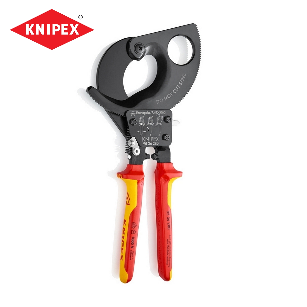 คีมตัดสายไฟแบบเฟือง ด้าม VDE 280 มม. KNIPEX รุ่น 9536280 ราคา ฿14,573.28