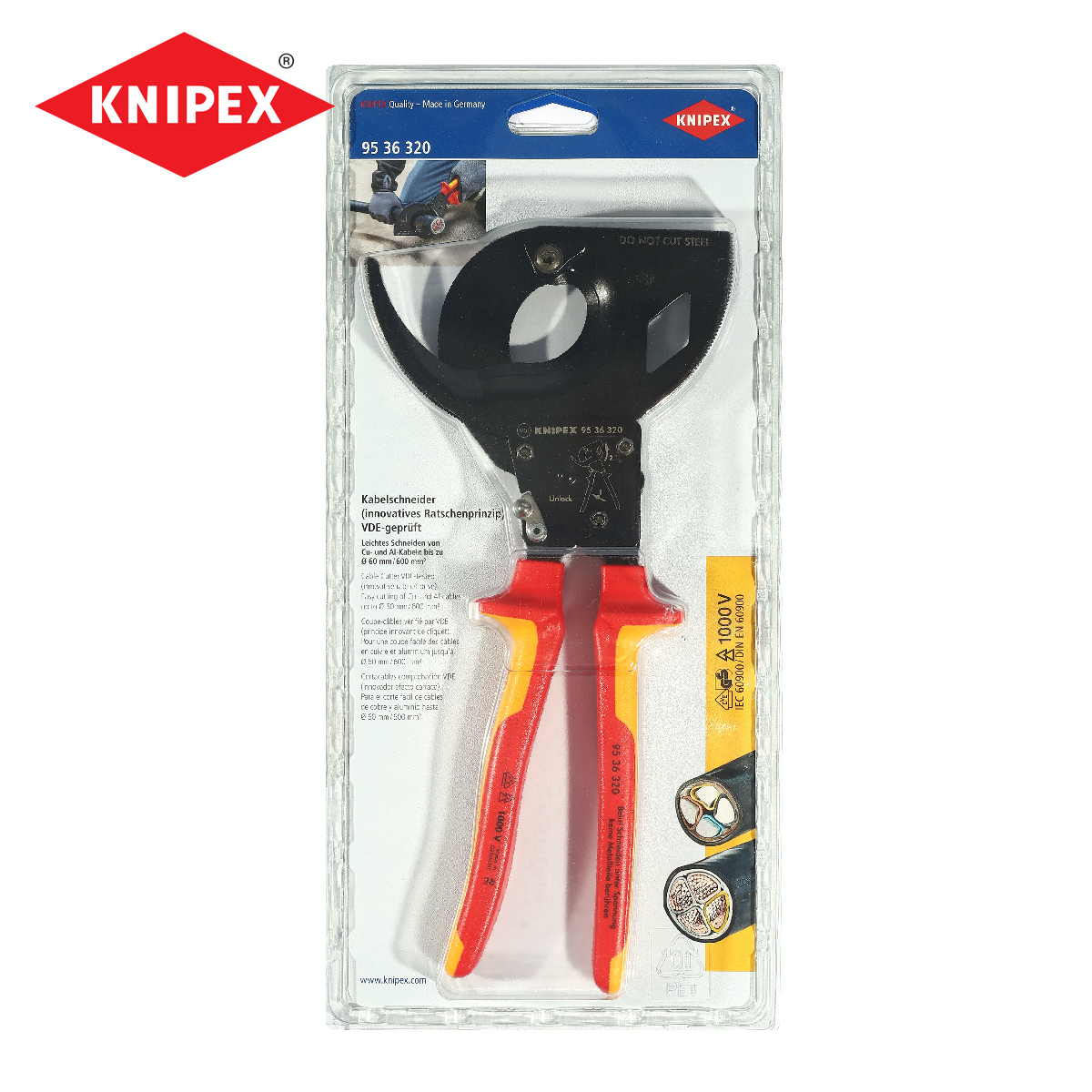 คีมตัดสายไฟแบบเฟือง ด้าม VDE 320 มม. KNIPEX รุ่น 9536320 ราคา ฿17,273.76
