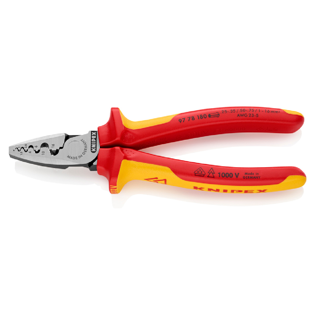 คีมย้ำหางปลา(เฟอร์รูล) ด้าม VDE 180 มม. KNIPEX รุ่น 9778180 ราคา ฿1,827.48