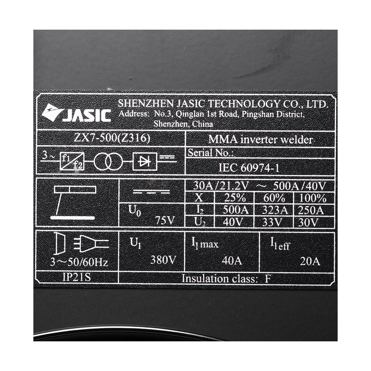 JASIC ARC500Z316 电焊机 型号 KT-J019-ARC500Z316 图 4