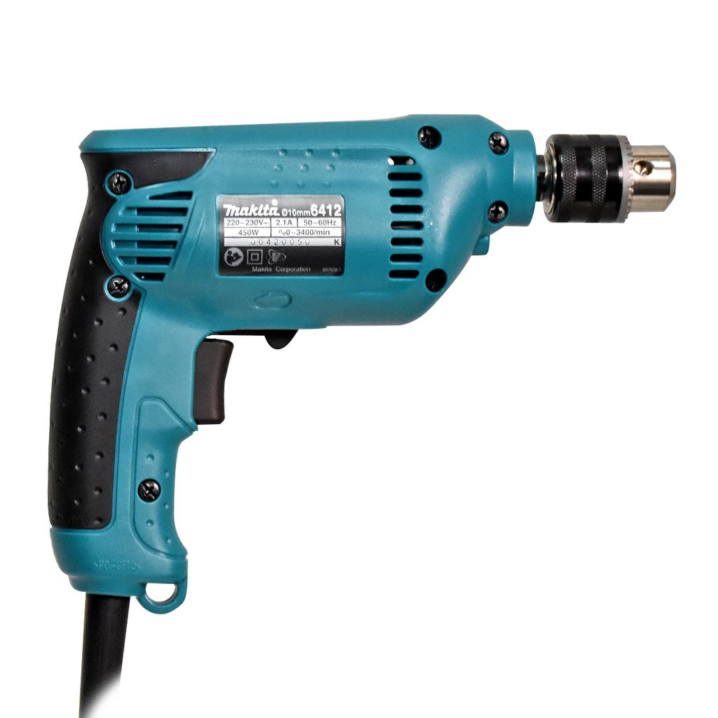 MAKITA สว่านไฟฟ้า ขนาด 3/8 นิ้ว กำลังไฟ 450 วัตต์ รุ่น 6412 ความเร็วรอบตัวเปล่าสูงสุด 0-3,400 รอบ/นาที มีฉนวนสองชั้น ปรับซ้ายขวาได้ หัวสว่านแบบสวมเร็ว (มากีต้า) รูปที่ 2