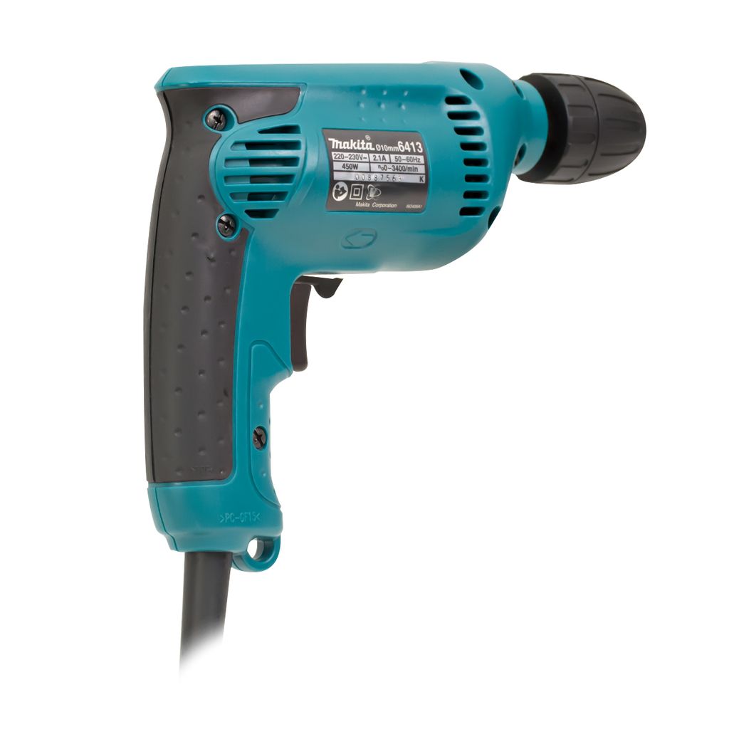 MAKITA สว่านไฟฟ้า ขนาด 3/8 นิ้ว กำลังไฟ 450 วัตต์ รุ่น 6413 ความเร็วรอบตัวเปล่าสูงสุด 0-3,400 รอบ/นาที มีฉนวนสองชั้น ปรับซ้ายขวาได้ หัวสว่านแบบสวมเร็ว (มากีต้า) รูปที่ 3
