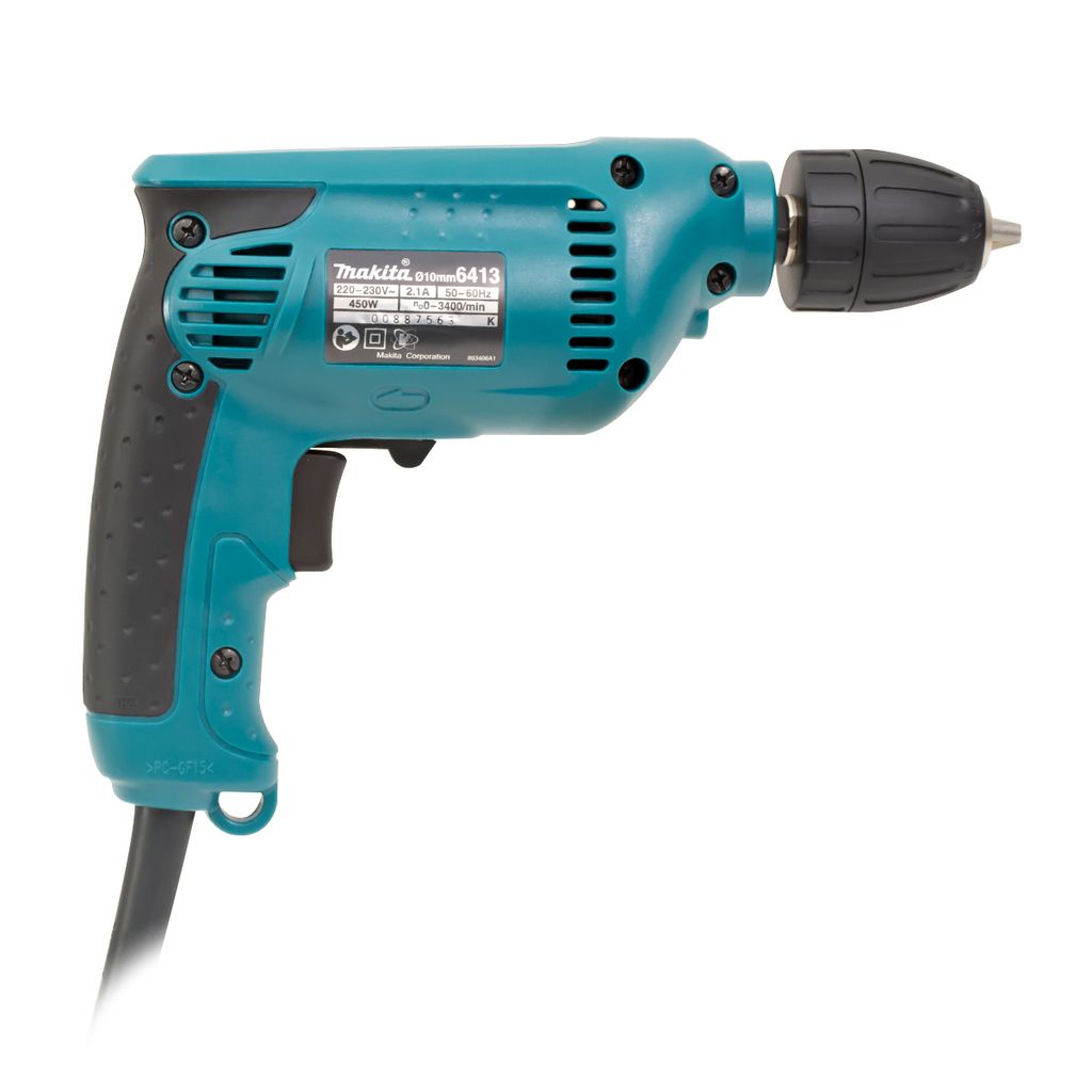 MAKITA สว่านไฟฟ้า ขนาด 3/8 นิ้ว กำลังไฟ 450 วัตต์ รุ่น 6413 ความเร็วรอบตัวเปล่าสูงสุด 0-3,400 รอบ/นาที มีฉนวนสองชั้น ปรับซ้ายขวาได้ หัวสว่านแบบสวมเร็ว (มากีต้า) รูปที่ 2