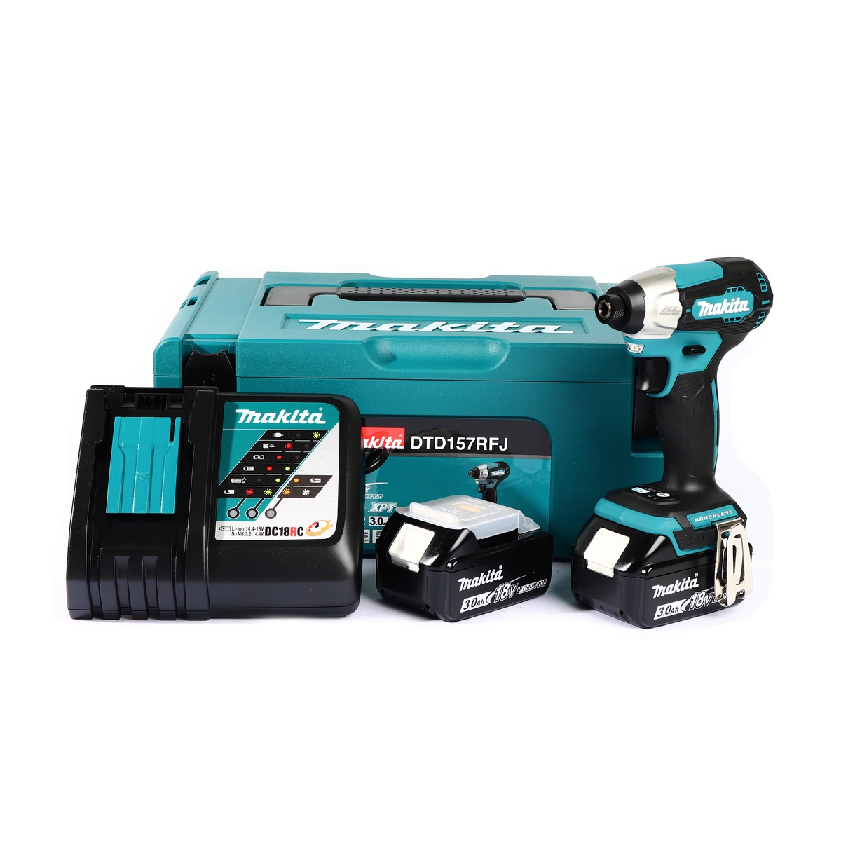 MAKITA สว่านอิมแพคไร้สาย 18V รุ่น DTD157RFJ (รวมแบตเตอรี่ 3.0A และแท่นชาร์จ) แรงบิดสูงสุด 140 N·m (1240 in.lbs.) (มากีต้า) ราคา ฿8,932