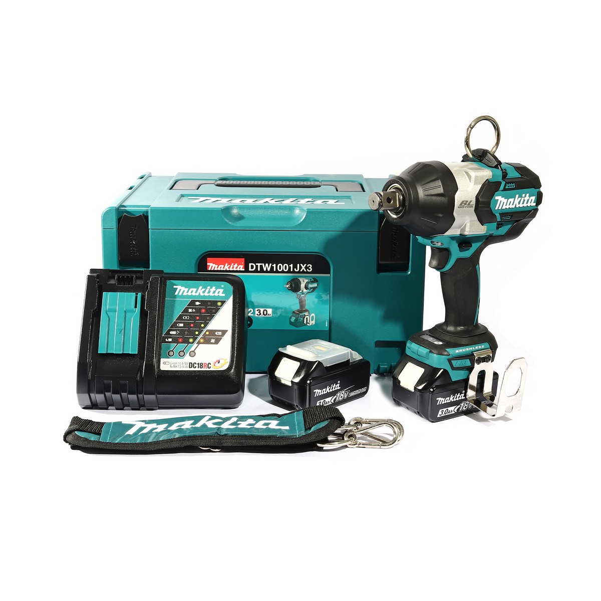 MAKITA เครื่องขันบล็อกไร้สาย 18 โวลต์ รุ่น DTW1001JX3 (รวมแบตเตอรี่และแท่นชาร์จ) ความเร็วรอบตัวเปล่า (Hard) 0 - 1,800 รอบ/นาที (มากีต้า) ราคา ฿13,771.1