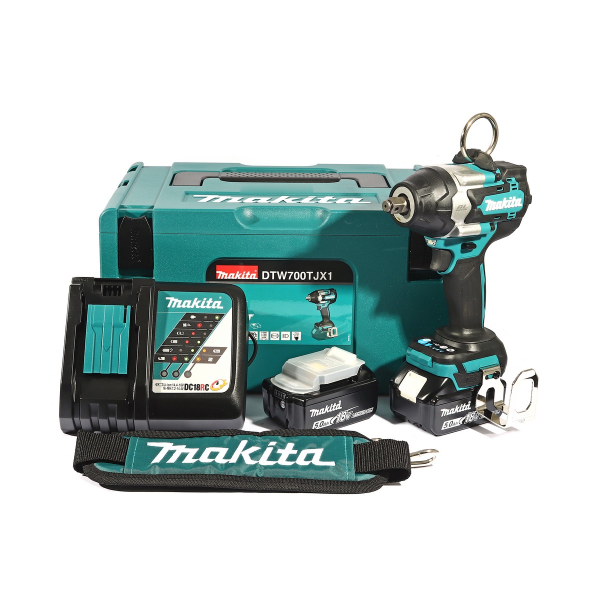 MAKITA เครื่องขันบล็อกไร้สาย 18 โวลต์ รุ่น DTW700TJX1 +สายสะพาย (รวมแบตเตอรี่และแท่นชาร์จ) ความเร็วรอบตัวเปล่า (Max) 0 - 2,200 รอบ/นาที (มากีต้า) ราคา ฿14,234.6